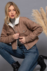 Cocoa Button Closure Sherpa-lined Twill Jacket Simmer & Fay